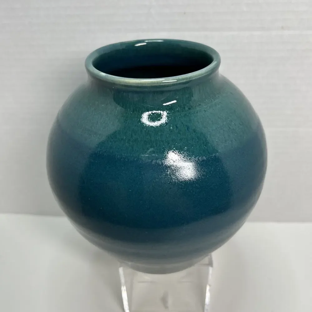 Vtg Studio Art Pottery Mottled Teal Blue Glazed 6